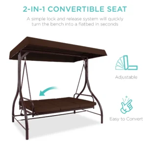Best Choice Products 3 Seat Outdoor Converting Canopy Swing Glider Patio Hammock w Removable Cushions Fog Gray 2