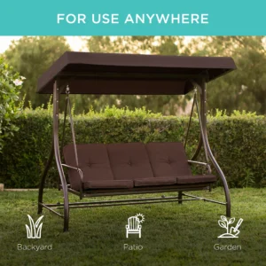 Best Choice Products 3 Seat Outdoor Converting Canopy Swing Glider Patio Hammock w Removable Cushions Fog Gray 4