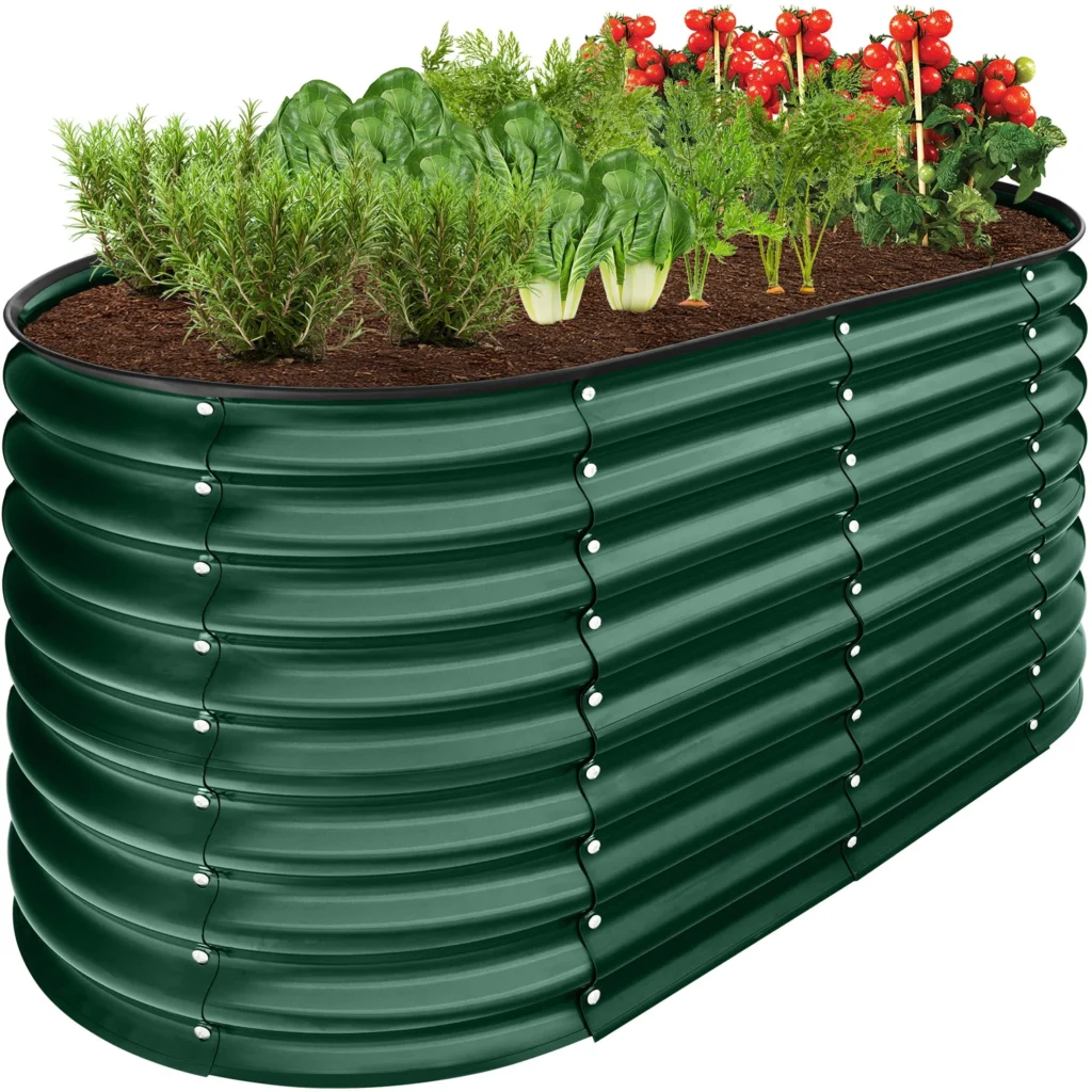 Best Choice Products 4x2x2ft Outdoor Raised Metal Oval Garden Bed Planter Box for Vegetables Flowers Dark Green