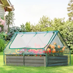 Best Choice Products 4x2x2ft Outdoor Raised Metal Oval Garden Bed Planter Box for Vegetables Flowers Wood Grain