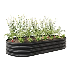 Best Choice Products 4x2x2ft Outdoor Raised Metal Oval Garden Bed Planter Box for Vegetables Flowers Wood Grain