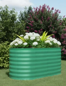 Best Choice Products 4x2x2ft Outdoor Raised Metal Oval Garden Bed Planter Box for Vegetables Flowers Dark Green