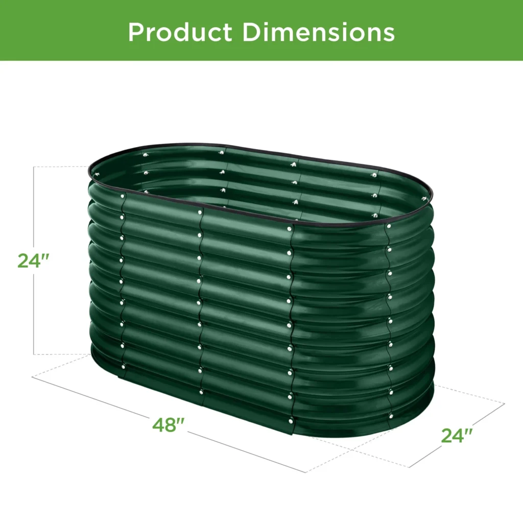 Best Choice Products 4x2x2ft Outdoor Raised Metal Oval Garden Bed Planter Box for Vegetables Flowers Dark Green — close-up detail of design and finish