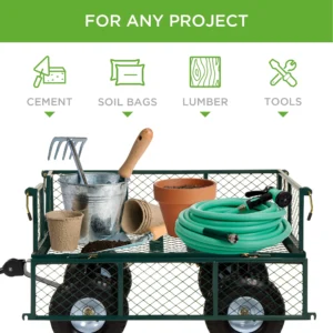 Best Choice Products Heavy Duty Steel Garden Wagon Lawn Utility Cart w 400lb Capacity Removable Sides Handle Green