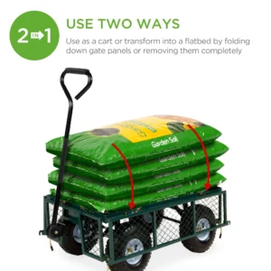 Best Choice Products Heavy Duty Steel Garden Wagon Lawn Utility Cart w 400lb Capacity Removable Sides Handle Green