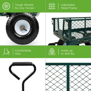 Best Choice Products Heavy Duty Steel Garden Wagon Lawn Utility Cart w 400lb Capacity Removable Sides Handle Green