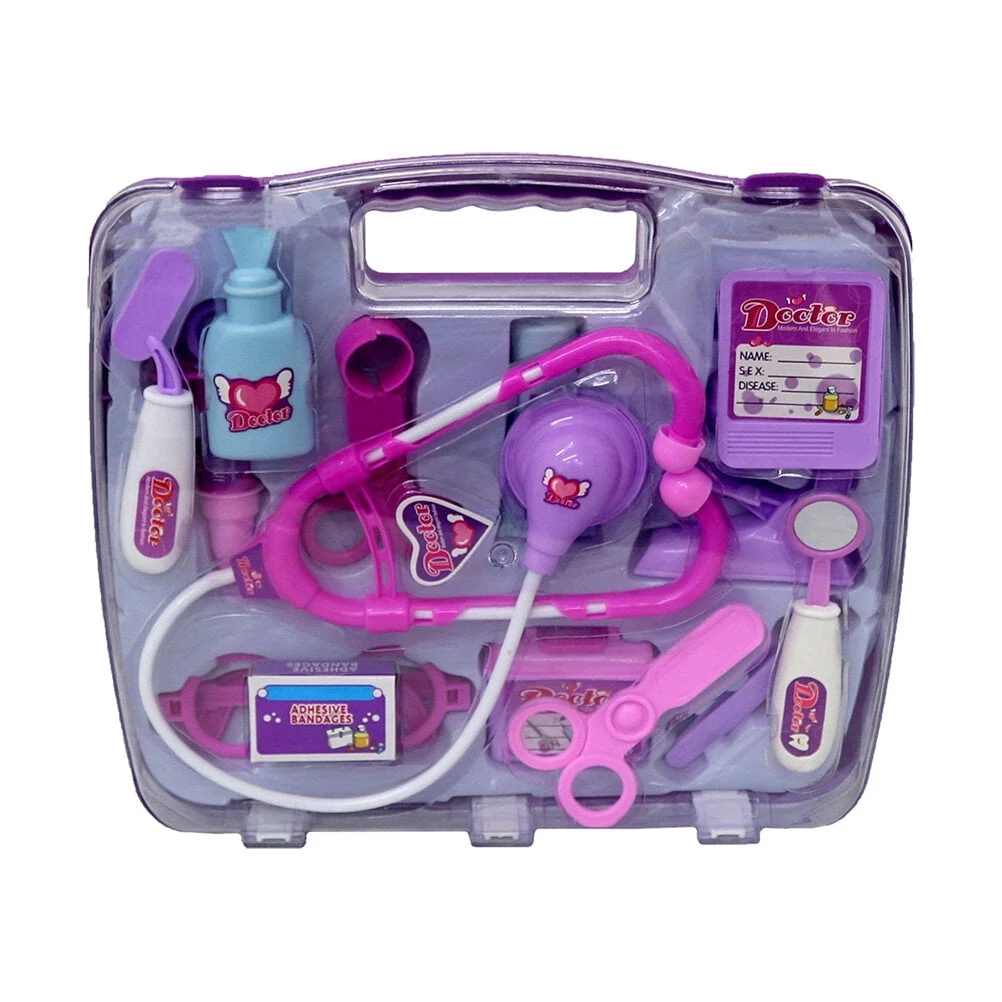 Best Choice Products Kids’ Doctor Kit – Mobile Medical Cart with Carrying Case, Pink — alternate angle showing full product