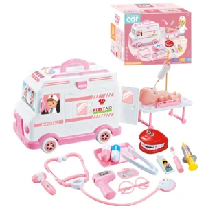 Best Choice Products Play Doctor Kit for Kids Pretend Medical Station Set with Carrying Case Mobile Cart Pink