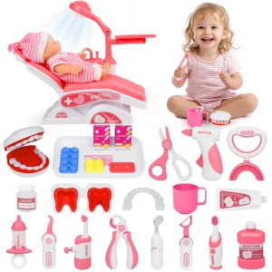 Best Choice Products Play Doctor Kit for Kids Pretend Medical Station Set with Carrying Case Mobile Cart Pink