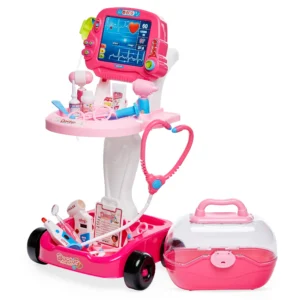 Best Choice Products Play Doctor Kit for Kids Pretend Medical Station Set with Carrying Case Mobile Cart Pink