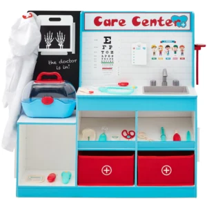 Best Choice Products Play Doctor Kit for Kids Pretend Medical Station Set with Carrying Case Mobile Cart Pink