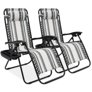 Best Choice Products Set of 2 Zero Gravity Lounge Chair Recliners for Patio Pool w Cup Holder Tray Gray