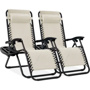 Best Choice Products Set of 2 Zero Gravity Lounge Chair Recliners for Patio Pool w Cup Holder Tray Gray