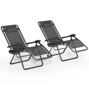 Best Choice Products Set of 2 Zero Gravity Lounge Chair Recliners for Patio Pool w Cup Holder Tray Gray