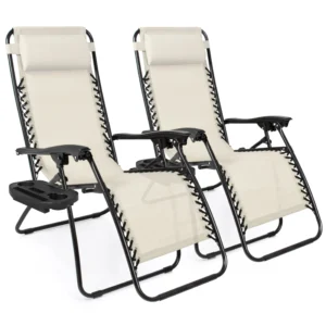 Best Choice Products Set of 2 Zero Gravity Lounge Chair Recliners for Patio Pool w Cup Holder Tray Gray
