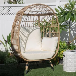 Best Choice Products Wicker Egg Chair Oversized Indoor Outdoor Patio Lounger w Steel Frame 440lb Capacity Black