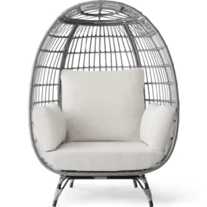 Best Choice Products Wicker Egg Chair Oversized Indoor Outdoor Patio Lounger w Steel Frame 440lb Capacity Black