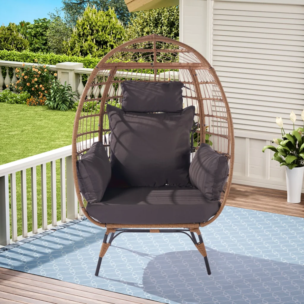 Best Choice Products Wicker Egg Chair Oversized Indoor Outdoor Patio Lounger w Steel Frame 440lb Capacity Black