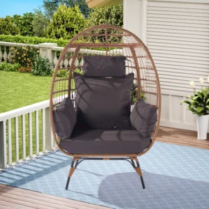 Best Choice Products Wicker Egg Chair Oversized Indoor Outdoor Patio Lounger w Steel Frame 440lb Capacity Black