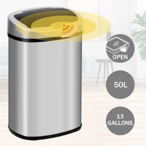 BestOffice Touch Free Sensor Stainless Steel Trash Can 13 Gallon Silver