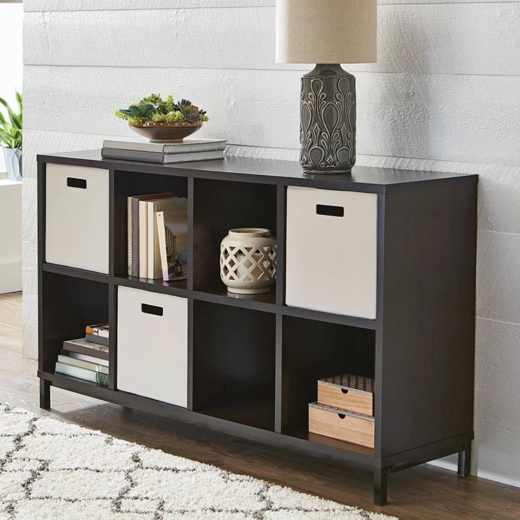Better Homes Gardens 66 Modern Farmhouse Bookcase Storage Cabinet Rustic Gray Finish — close-up detail of design and finish