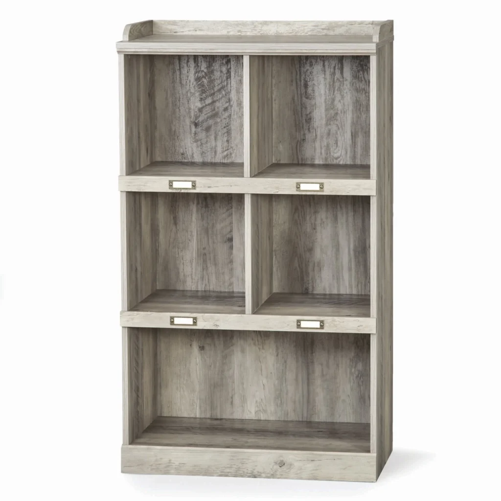 Better Homes Gardens 66 Modern Farmhouse Bookcase Storage Cabinet Rustic Gray Finish — alternate angle showing full product