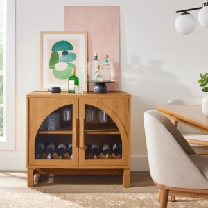 Better Homes Gardens Juliet Kitchen Rounded Solid Wood Frame Arc Cabinet Light Honey Finish