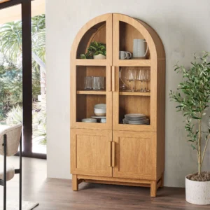 Better Homes Gardens Juliet Kitchen Rounded Solid Wood Frame Arc Cabinet Light Honey Finish