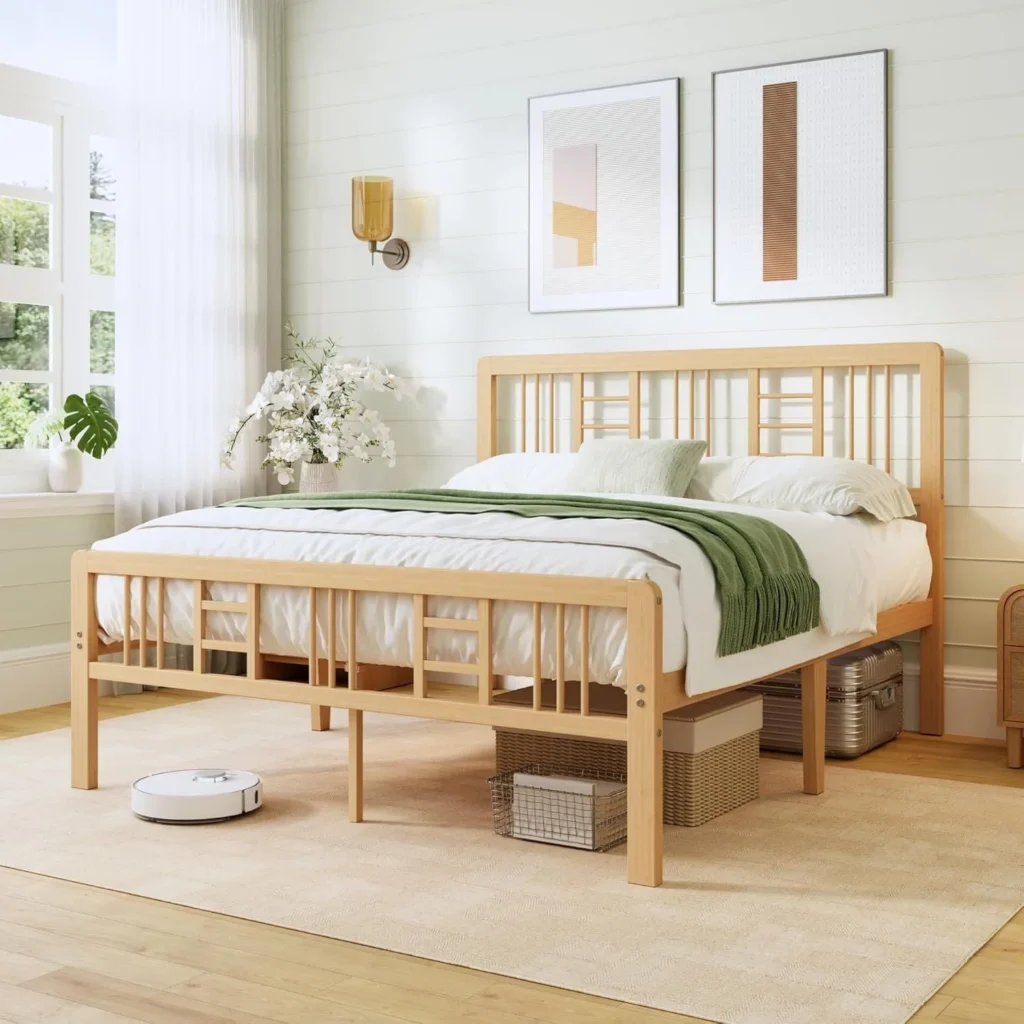 Better Homes & Gardens Lillian Queen Bed – Natural Pine Frame — close-up detail of design and finish