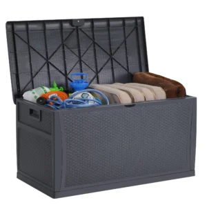 Bifanuo 100 Gallon Deck Box Lockable Resin Outdoor Storage Box Waterproof Outdoor Container for Patio Furniture Cushions Pillow