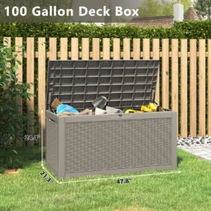 Bifanuo 100 Gallon Deck Box Lockable Resin Outdoor Storage Box Waterproof Outdoor Container for Patio Furniture Cushions Pillow