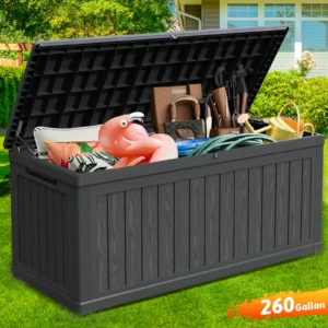 Bifanuo 100 Gallon Deck Box Lockable Resin Outdoor Storage Box Waterproof Outdoor Container for Patio Furniture Cushions Pillow