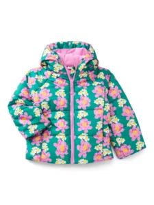 Blue Botanical Toddler Girl Puffer Jacket Sizes 2T 5T