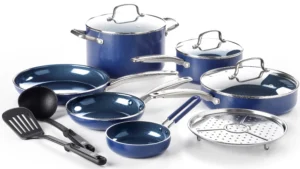 Blue Diamond Toxin Free Ceramic and Dishwasher Safe 12 Piece Pots and Pans Cookware Set Pink