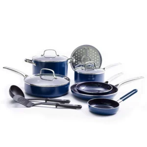 Blue Diamond Toxin Free Ceramic and Dishwasher Safe 12 Piece Pots and Pans Cookware Set Pink