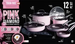 Blue Diamond Toxin Free Ceramic and Dishwasher Safe 12 Piece Pots and Pans Cookware Set Pink