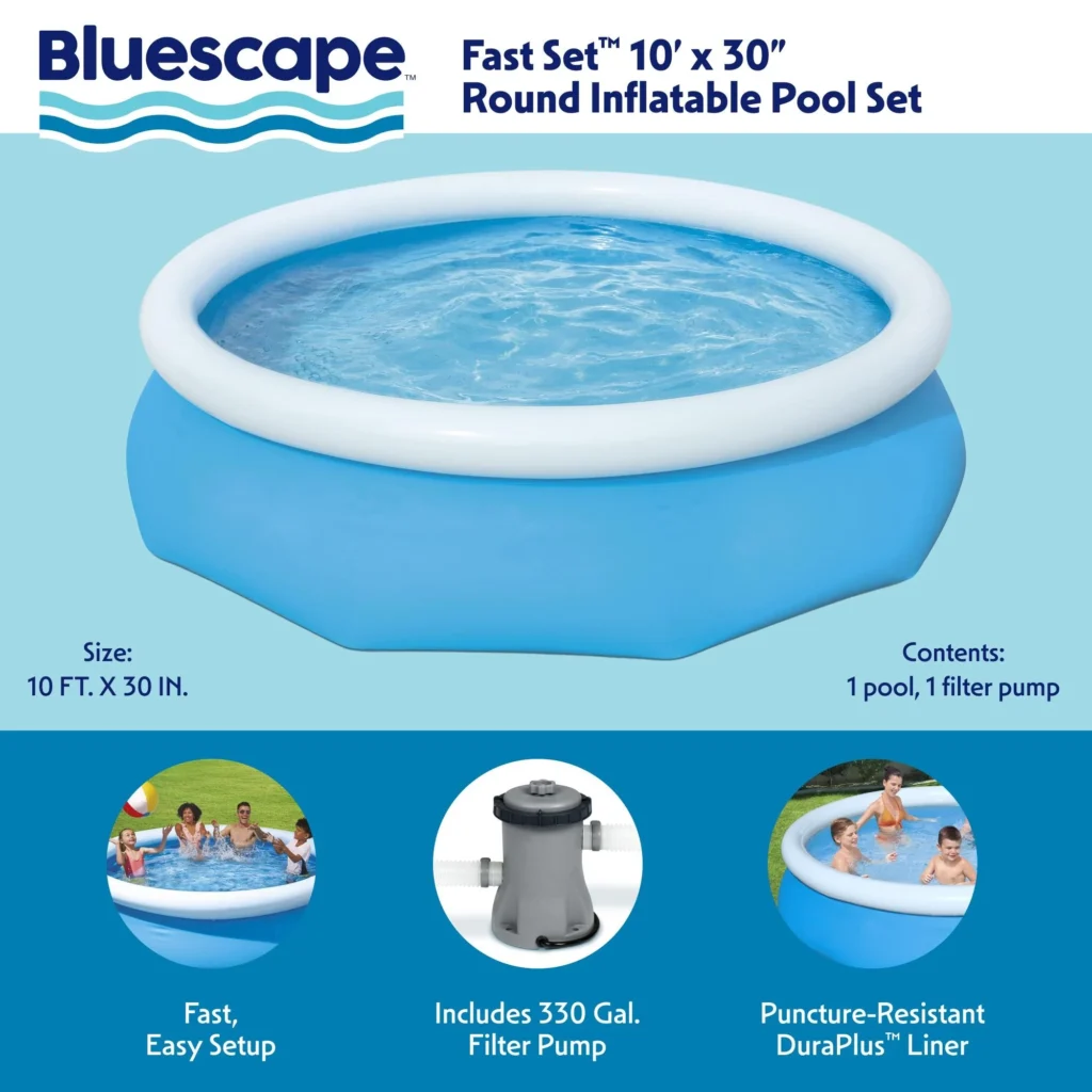 Bluescape Fast Set 10ft Inflatable Round Pool – Easy Setup β alternate angle showing full product