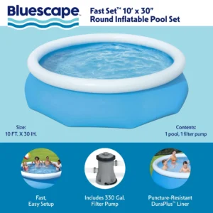 Bluescape Fast Set 10 x 30 Round Inflatable Soft Sided Above Ground Pool Set