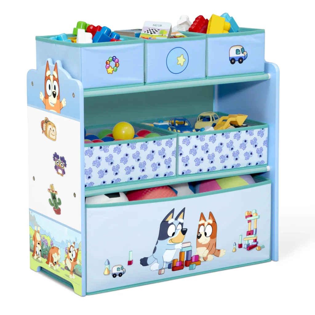 Delta Children Bluey 6-Bin Toy Storage – Playroom Must-Have — alternate angle showing full product