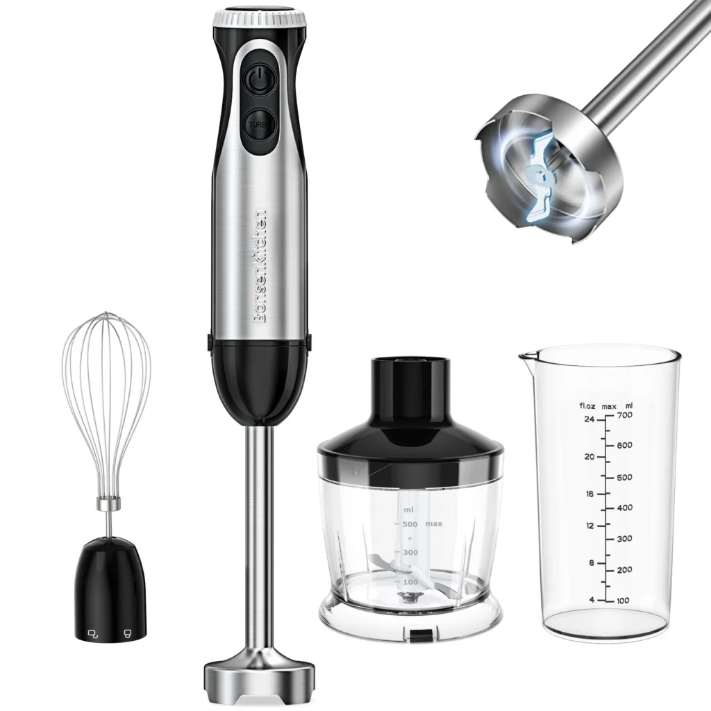Bonsenkitchen Powerful Immersion Hand Blender – Easy Cleanup β alternate angle showing full product