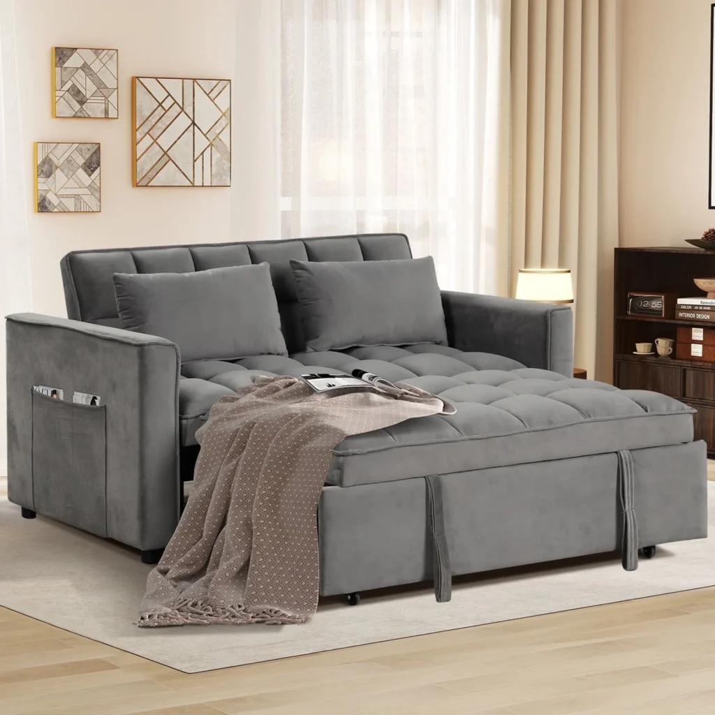 Bonzy Home Convertible Sofa Bed Versatile Velvet Sofa Pullout Bed 55 Velvet Sleeper Loveseat Black — close-up detail of design and finish