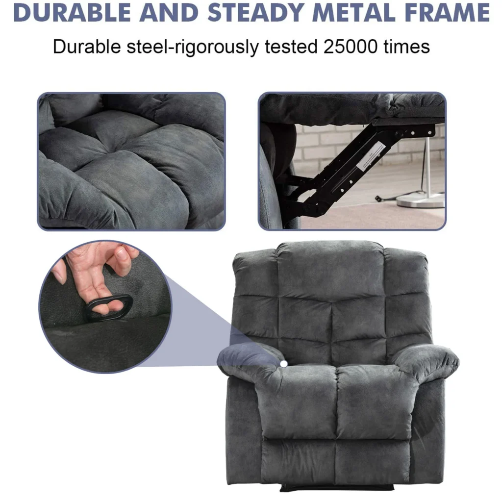 Bonzy Home Overstuffed Breathable Fabric Recliner – Manual Sofa Brown β alternate angle showing full product