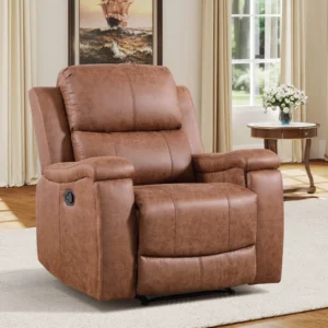 Bonzy Home Recliner Chairs for Living Room Overstuffed Breathable Fabric Reclining Chair Manual Sofa Brown