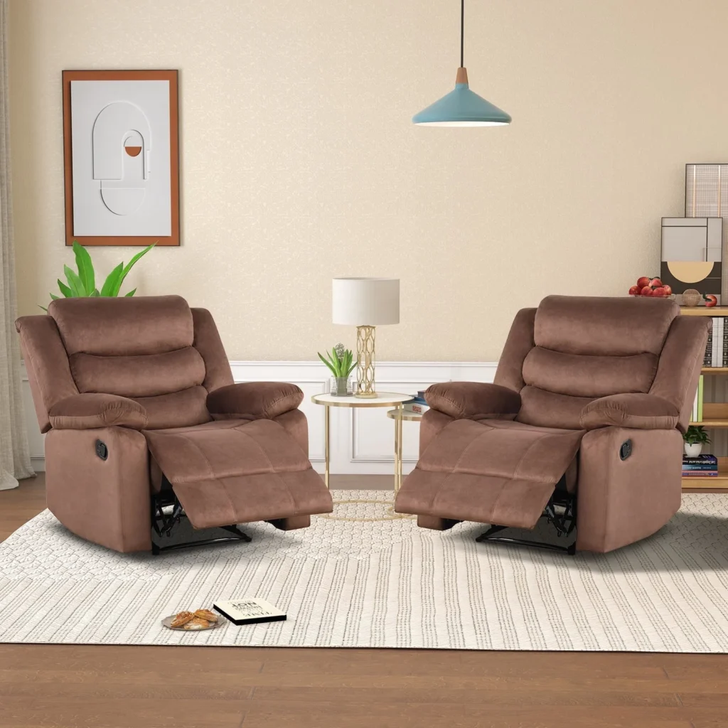Bonzy Home Overstuffed Breathable Fabric Recliner – Manual Sofa Brown β close-up detail of design and finish