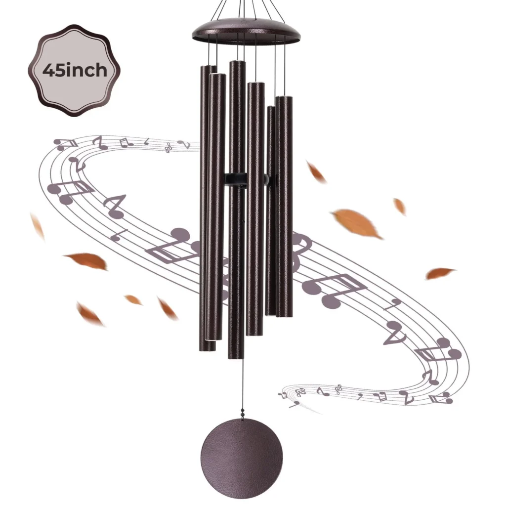 BSHAPPLUS® 45″ Wind Chimes for Outside, Heavy Duty Wind Chimes,Memorial Wind Chimes with 6 Large Deep Tone Aluminum Tubes for loss of loved one,Home Garden Hanging Decor,Brown