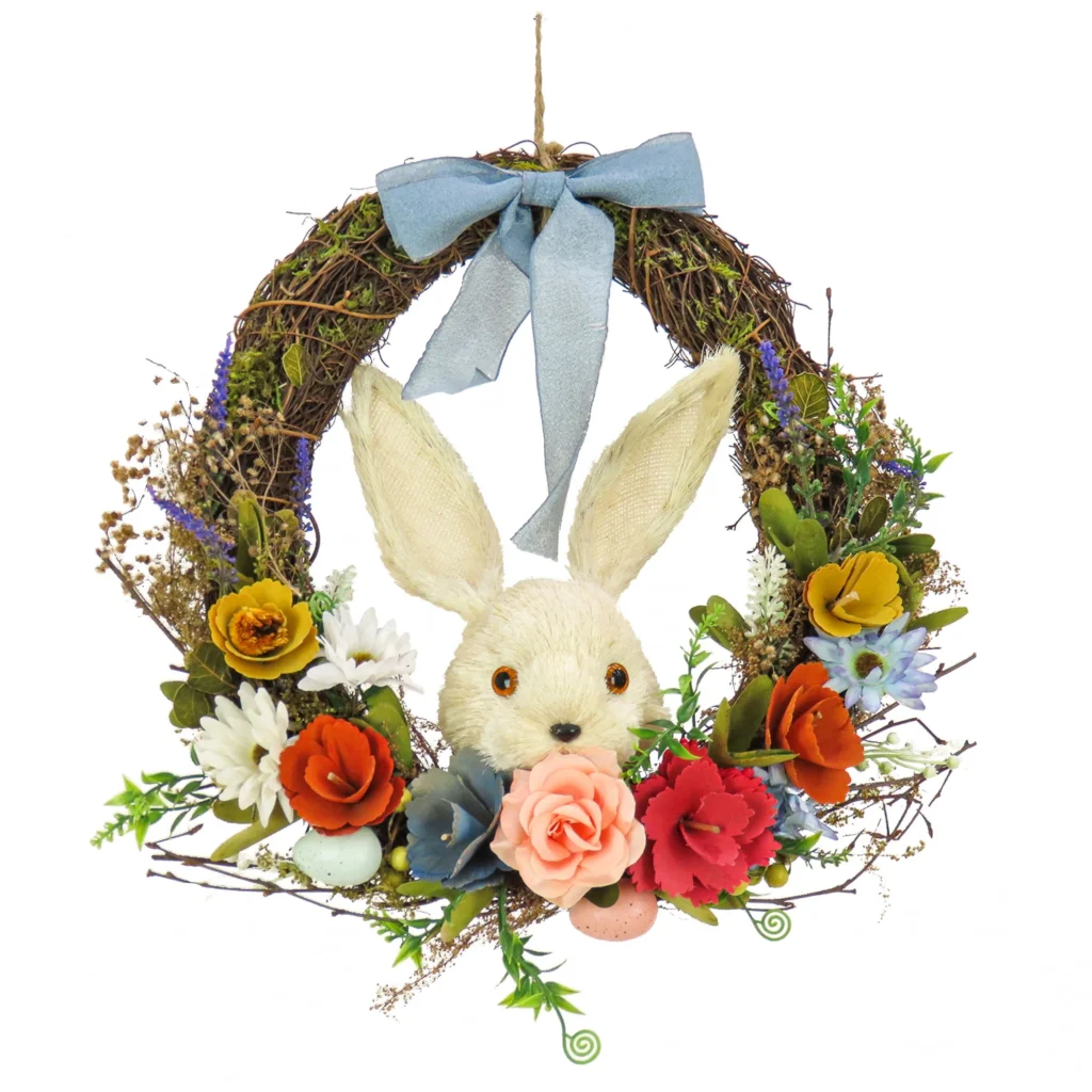 Springtime Decor Charming Bunny Head Wreath – Festive Easter Accent β alternate angle showing full product