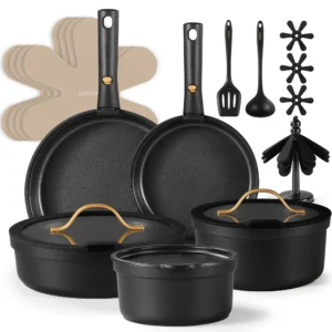 Carote 10 Pcs Nonstick Cookware Sets Pots and Pans Set Black