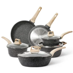 Carote 10 Pcs Nonstick Cookware Sets Pots and Pans Set Black