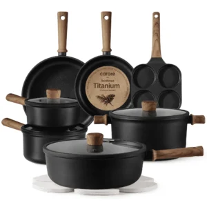 Carote 10 Pcs Nonstick Cookware Sets Pots and Pans Set Black