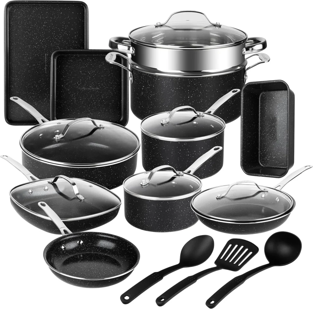 Carote 24Pcs Nonstick Pots and Pans Non Stick Cookware Set with Knife and Cooking Utensil Beige